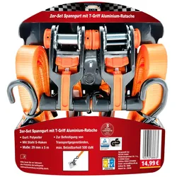 DIAMOND CAR Spanngurte mit T-Griff + Alu-Ratsche 2er-Set und 3er-Set