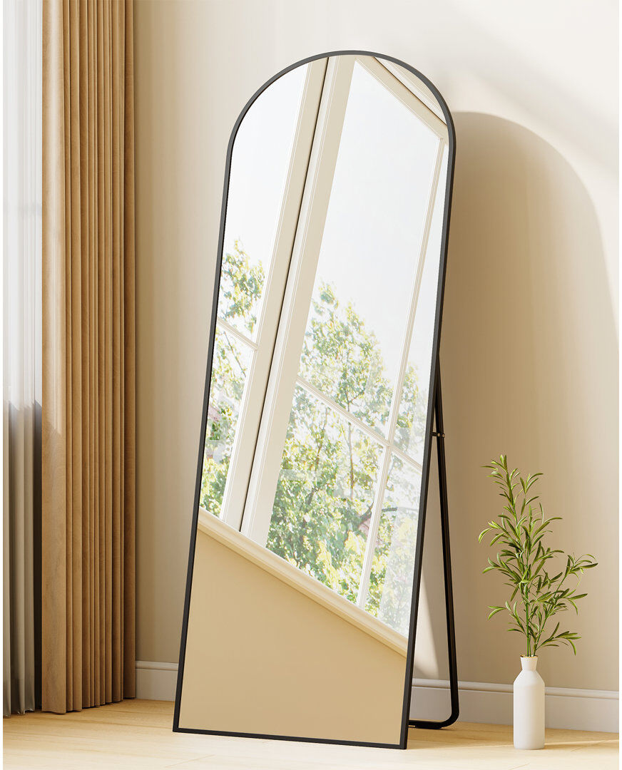Metro Full Length Mirror, Arched Floor Mirrors with Stand, Mirror Full Length Wall Mounted, Tempered Glass, Aluminium Alloy Frame, for Bedroom Living Room E Black 160L x 50W cm