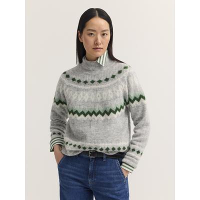 Rollkragenpullover BUGATTI "Regular Fit", Damen, Gr. L, 230, grau, 32% Polyamid, 30% Polyester, 28% Alpaka, 10% Wolle, gemustert, regular fit, Pullover Rollkragenpullover, Regular Fit Alpaka Norwegermuster