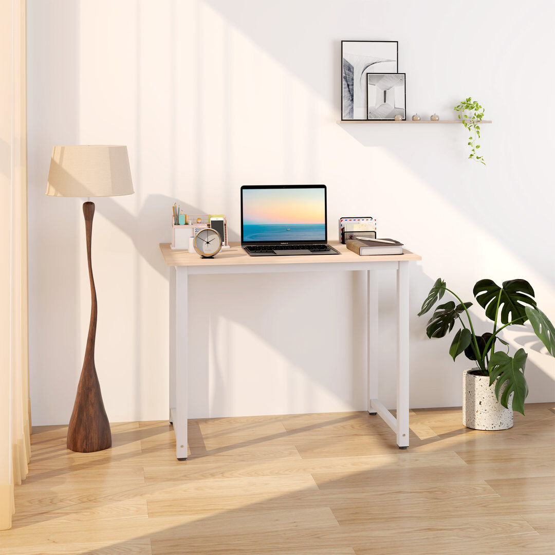 Symple Stuff HOMCOM Computer Desk Writing Table with Metal Frame Brown/White 76cm H x 100cm W x 60cm D