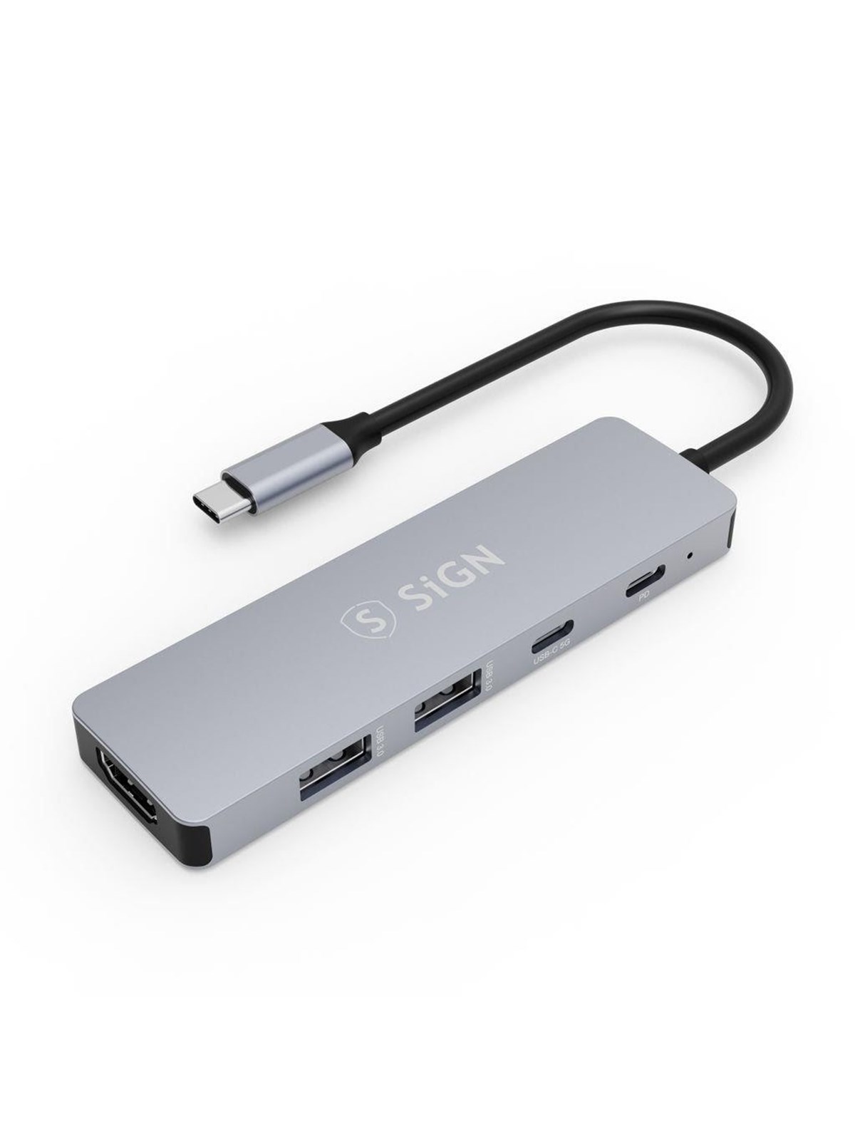 SiGN 5-in-1 HUB USB-C to USB-A / USB-C 100W / PD / HDMI 4K@60Hz - Gray USB-Hubs
