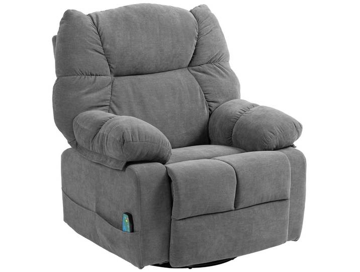 Homcom Relaxsessel mit Massagefunktion Drehbarer Massagesessel Fernbedienung Dunkelgrau, Textil, Füllung: Schaumstoff,Taschenfederkern, 90x98x98 cm, Wohnzimmer, Sessel, Massagesessel