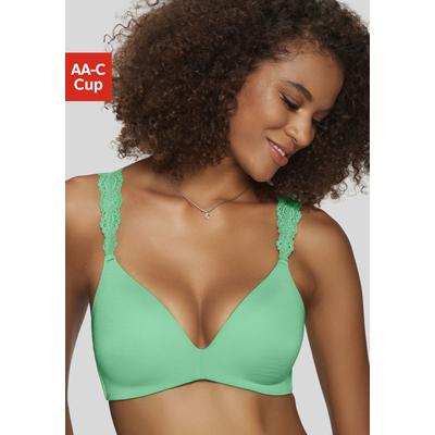 Push-up-BH LASCANA, Damen, Gr. 90, Cup AA, grün, Microtouch, Obermaterial: 60% Polyamid, 35% Polyester, 5% Elasthan, BHs Push-up-BH, ohne Bügel, mit Spitzenträgern, bequemer BH, T-Shirt-BH, Racerback BH