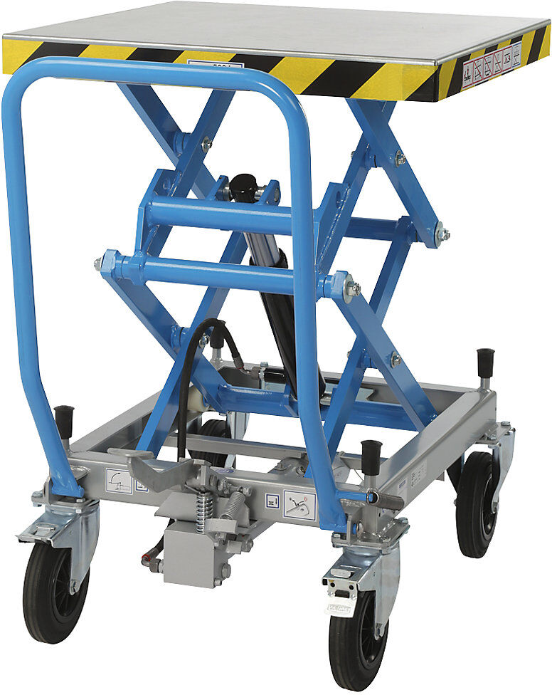 Doppelscheren-Hubtischwagen, Tragfähigkeit 500 kg, Hubbereich 460 - 1400 mm, Vollgummireifen eurokraft pro