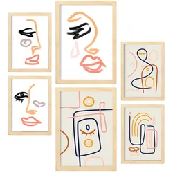POSTER Set Mit 6 Stille Heuert In Weibliche Zusammenfassung A3 & A4 Rahmen Aus Hellem Holz