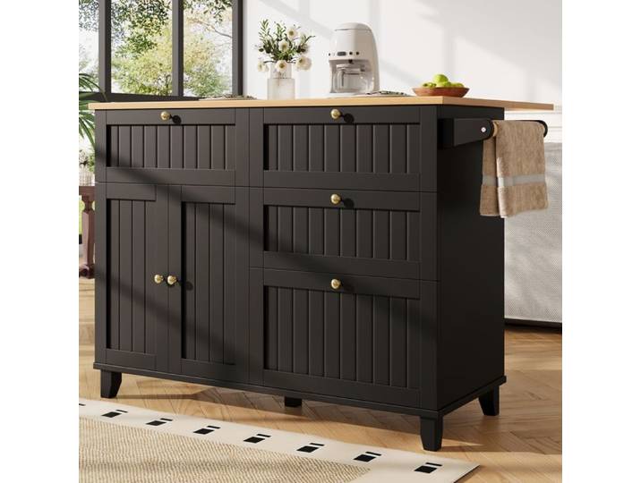 Île de cuisine moderne Armoire de cuisine Armoire buffet Fourgon à manger avec masquage en bois Armoire à buffet Noir