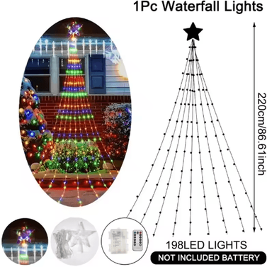 Inspire Picks Pentagram Star Waterfall String Lights Waterproof LED Christmas Fairy Lights color battery