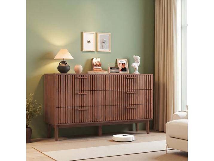 Commode à 6 tiroirs Commode Chambre Bois 100 x 34 x 73cm Commode Meuble de Rangement Pieds et Poignées Multifonctionnel