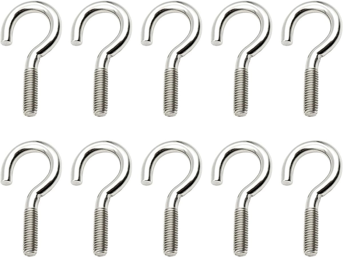 Roestvrijstalen Schroefhaken M6 x 50 mm voor Wand en Plafond, 10 stuks