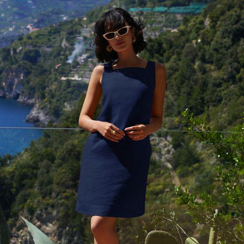 Premium Reinleinen-Shiftkleid in Tall-Größe, Damen, size: tall, Blau, by Lands' End