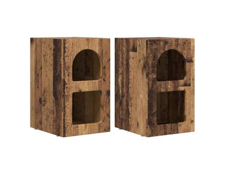 KUPTYERFG Nachttisch 2er Set Altholz 29,5 x 33,5 x 50 cm Holzwerkstoff Kompakter Beistelltisch in Altholz-Optik mit offenen Regalfächern für das Schlafzimmer.