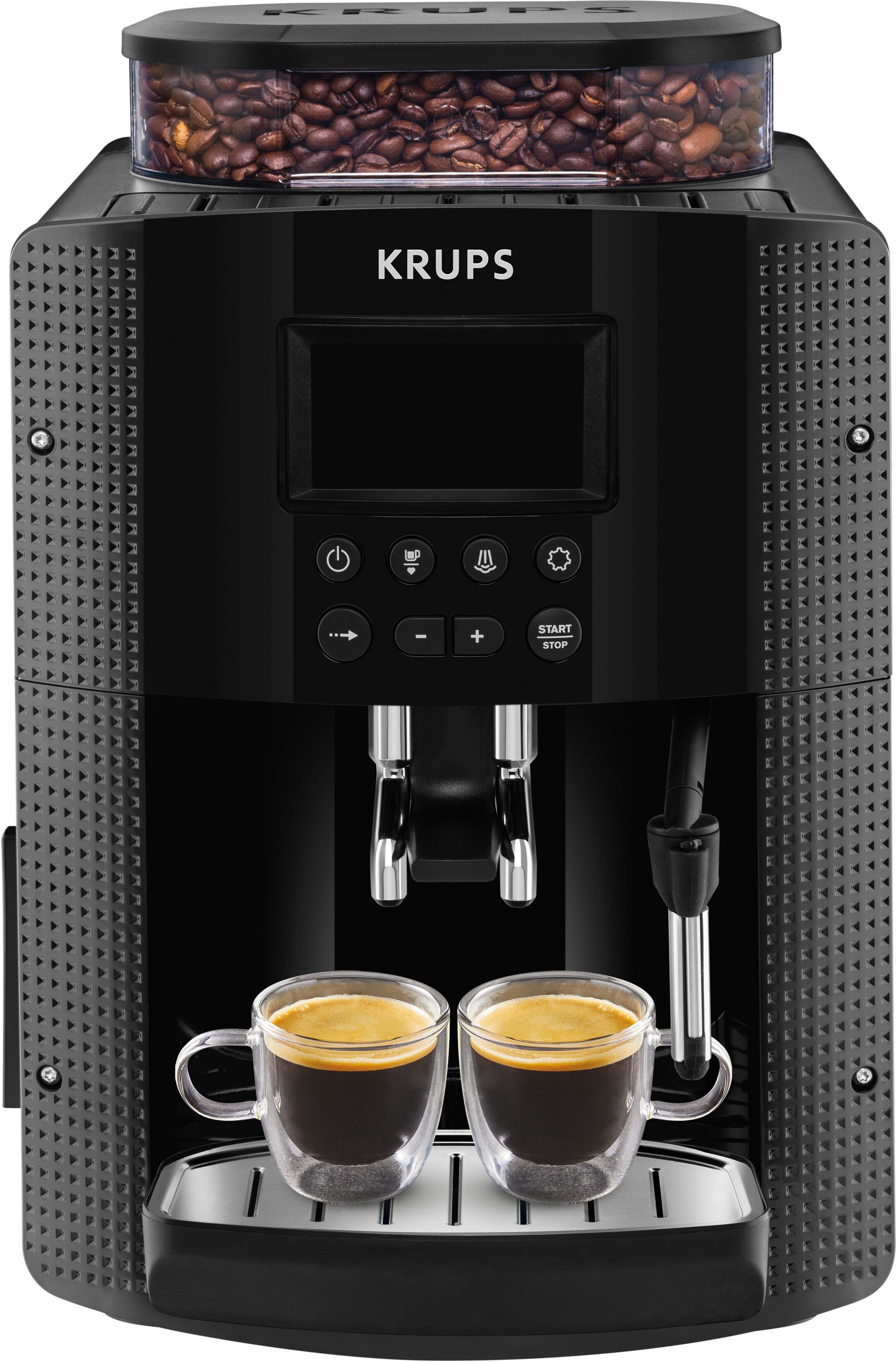 Krups Kaffeevollautomat "EA8150", schwarz, B:36,5cm H:33cm T:24,5cm, Kaffeevollautomaten, Arabica Display, LCD-Display, Speichermodus, Dampfdüse für Cappuccino, Kaffeevollautomat