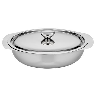 Servierschale GSW "flache Beilagen- und Servierschale mit Deckel", silberfarben, H:5cm Ø:21cm, Edelstahl, Schüsseln, Servierschale, Beilagen- und Servierschale aus Edelstahl 18/8 – vielseitig einsetzbar