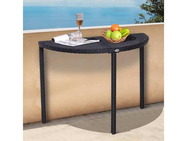 Outsunny Table Balcon Demi-Lune Résine Tressée Noir