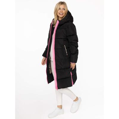 Steppmantel ZWILLINGSHERZ "„Leo Kapuze“", Damen, Gr. M, schwarz, Obermaterial: 100% Polyester, Mäntel Steppmantel, Kapuze mit Leofutter, Reißverschluss, Taschen, elastische Bündchen