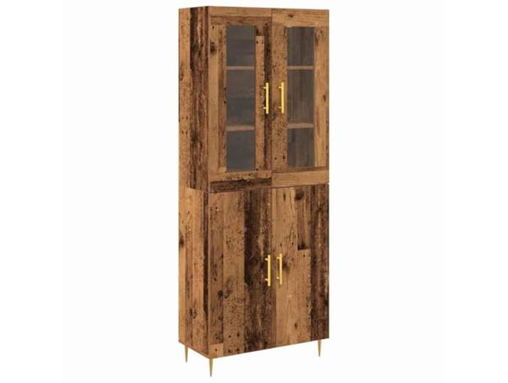 HGFDVCMR Highboard 2er Set Altholz Optik Vitrinenschrank 180 cm Stilvolles 2er Set Hochschränke für Wohnzimmer & Esszimmer mit Glastüren, viel Stauraum und eleganten Golddetails.