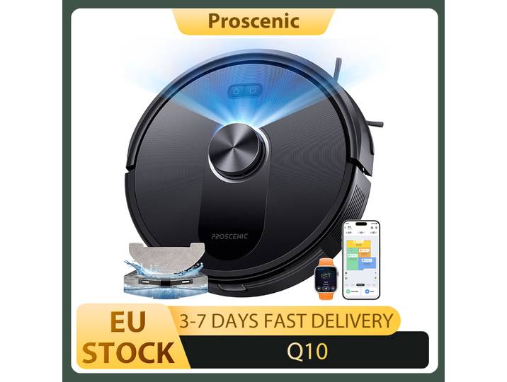 Aspirateur robot Proscenic Q10 avec vadrouille, forte aspiration 8000 Pa, 360 ° LIDAR Navigation 200 minutes d'autonomie Recharge et reprise automatiques