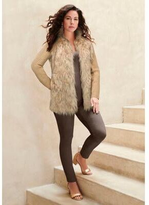 Plus Size Women's Faux Fur Cardigan Sweater by Roaman's in Natural (Size 42/44)