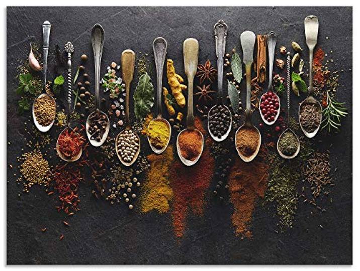 ARTland Wanddeko Wandbild Alu Verbundplatte für Innen & Outdoor Bild 60x45 cm Küchenbilder Gewürze Schiefer Kräuter Chili Essen Bunt U1UJ