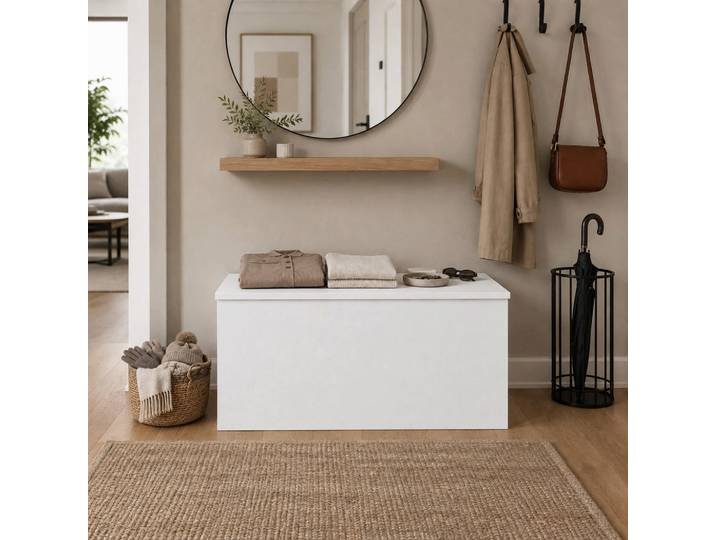The White Stone Weisser Truhenbank Groß Stauraum Soft Close Deckel ; Moderne Aufbewahrung Bank, Weiß, Holzwerkstoff, Rechteckig, 45x45x45 cm, Esszimmer, Bank, Sitzbänke