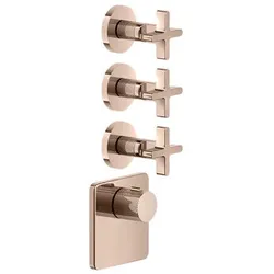 Gessi Inciso Wellness Fertigmontage-Set für 3/4 Hochleistungs Unterputz-Thermostat, vertikale Montage, 3 separate Wege, 58346030, Farbe: Kupfer PVD