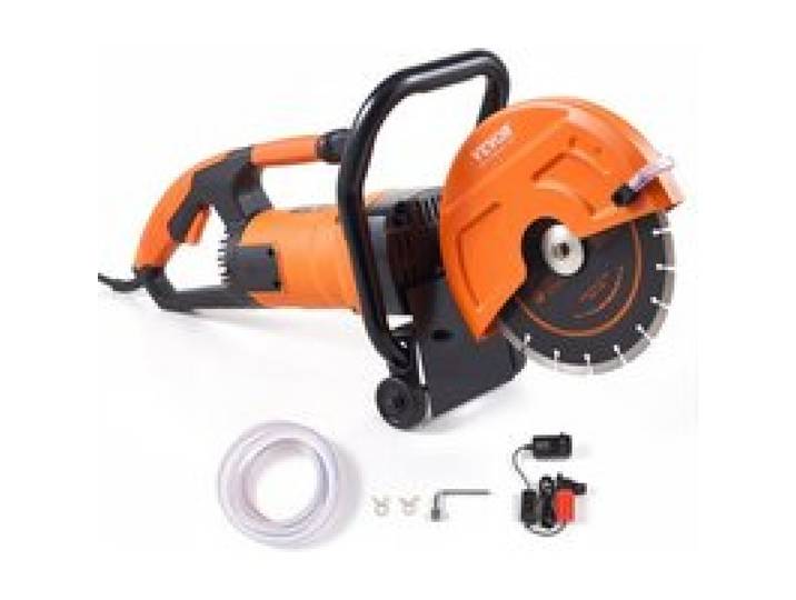 VEVOR Elektrische Betonsäge, 230 mm, Hochleistungs-Kreissäge 2000 W, Schnitttiefe 89 mm, Nass-/Trocken-Scheibensäge mit Wasserrohr, Wasserpumpe, Sägeblatt, für Stein und Ziegel