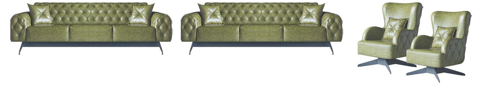 Chesterfield Lederen Bankset 4-delig Groen Klassieke 3-Zits Bank en Fauteuils