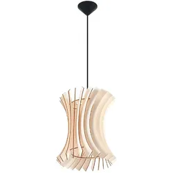 Hängeleuchte Holz Vintage Lampenschirm Holz Pendelleuchte Lamellen, Naturholz Vintage Design gebogen schwarz Lamellenstil, 1x E27 Fassung, DxH 30x107 cm