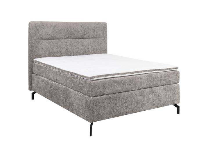 Boxspringbett, Grau, 140x200 cm, Textil, Topper Durchgehend, Modern