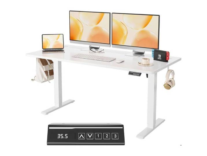 Bureau Assis Debout Électrique 120 x 60 cm Table Reglable Hauteur Bureau Reglable en Hauteur Electrique Blanc