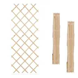 Relaxdays Rankgitter ausziehbar, 3er Set, 180x90 cm, Holz, Rankhilfe Kletterpflanzen, Holzgitter Wand, Spalier, natur