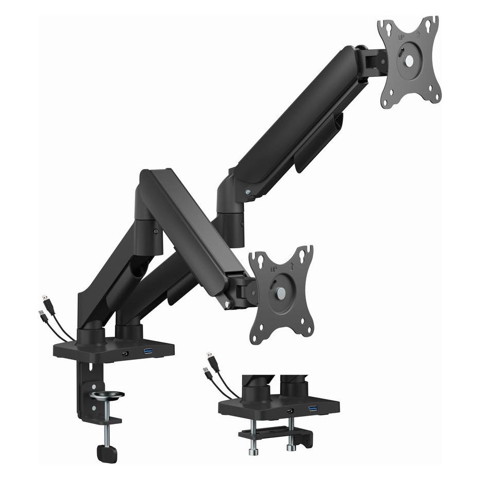 Gembird Biurkowe Ramię Na Dwa Monitory Z Portami USB (Regulowane) Od 17 Do 32 Obciążenie Do 9 kg (Tisch, 32", 9 kg) (MA-DA2U-01)