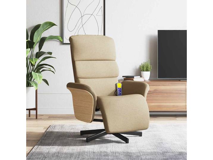 vidaXL Massagesessel mit Fußteil Creme Stoff