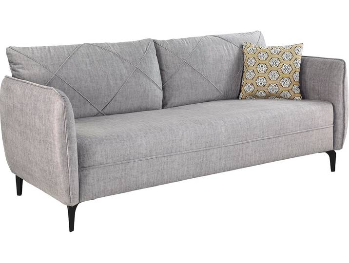 3-Sitzer JOCKENHÖFER GRUPPE Novara, B: 201 cm , grau, B:201cm T:85cm, Korpus: 100% Polyester;Kissen: 70% Polyester, 30% Baumwolle, Sofas, 3-Sitzer, mit attraktiver Steppung, Rauten-Biesennähte & Zierkissen
