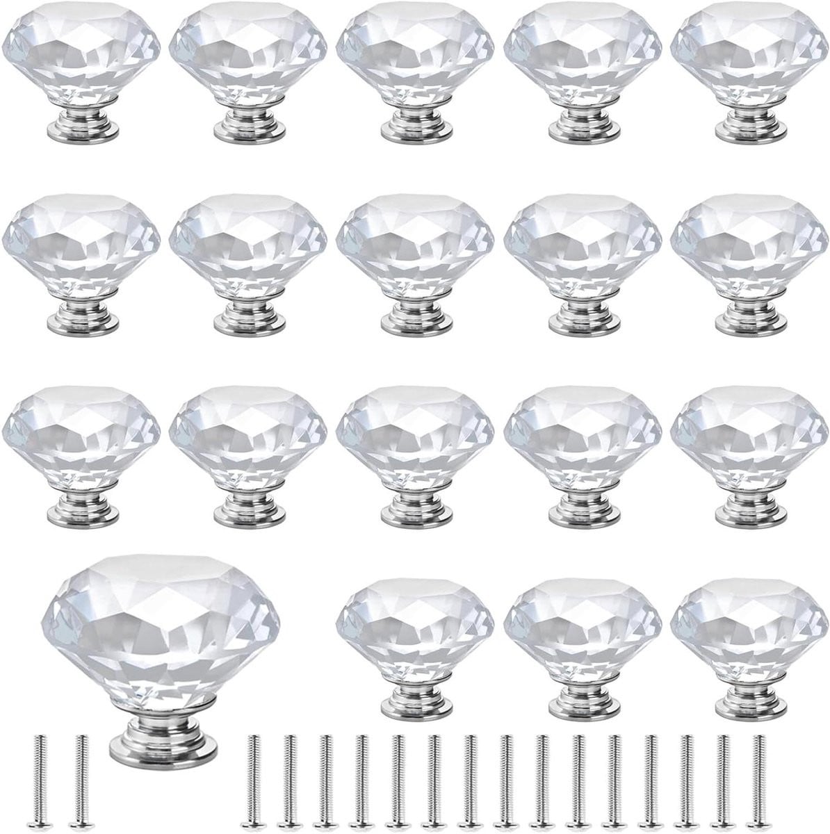 Kristallen Deurknoppen Diamant Handgrepen Transparant Zilver K9 Kristal 40 mm