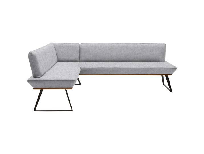 Voleo Eckbank, Schwarz, Eiche, Hellgrau, Metall, Eiche, massiv, 5-Sitzer, L-Form, 243x163 cm, Stoffauswahl, in den Filialen seitenverkehrt erhältlich, Esszimmer, Bänke, Eckbänke