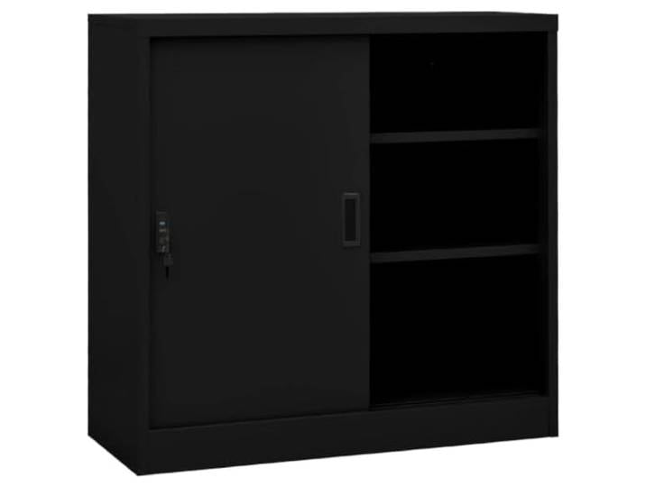 HPUYRFG Büroschrank mit Schiebetür Schwarz 90x40x90 cm Stahl Stahlkonstruktion, Schiebetür, Schloss, Einlegeböden, kompaktes Format