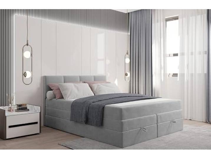 TRADA Boxspringbett Prado mit Matratze und Bettkasten, 140x200 cm, Grau Elegant Bett mit Matratze und Bettkasten, Modern Double Bed fur Schlafzimmer