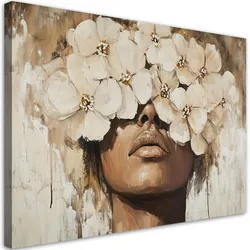 LEINWANDBILD Frau Blumen Golden Beige 90x60cm