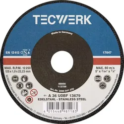 Tecwerk Trennscheibe D125x1mm ger.Keramikkorn Bohr.22,23mm