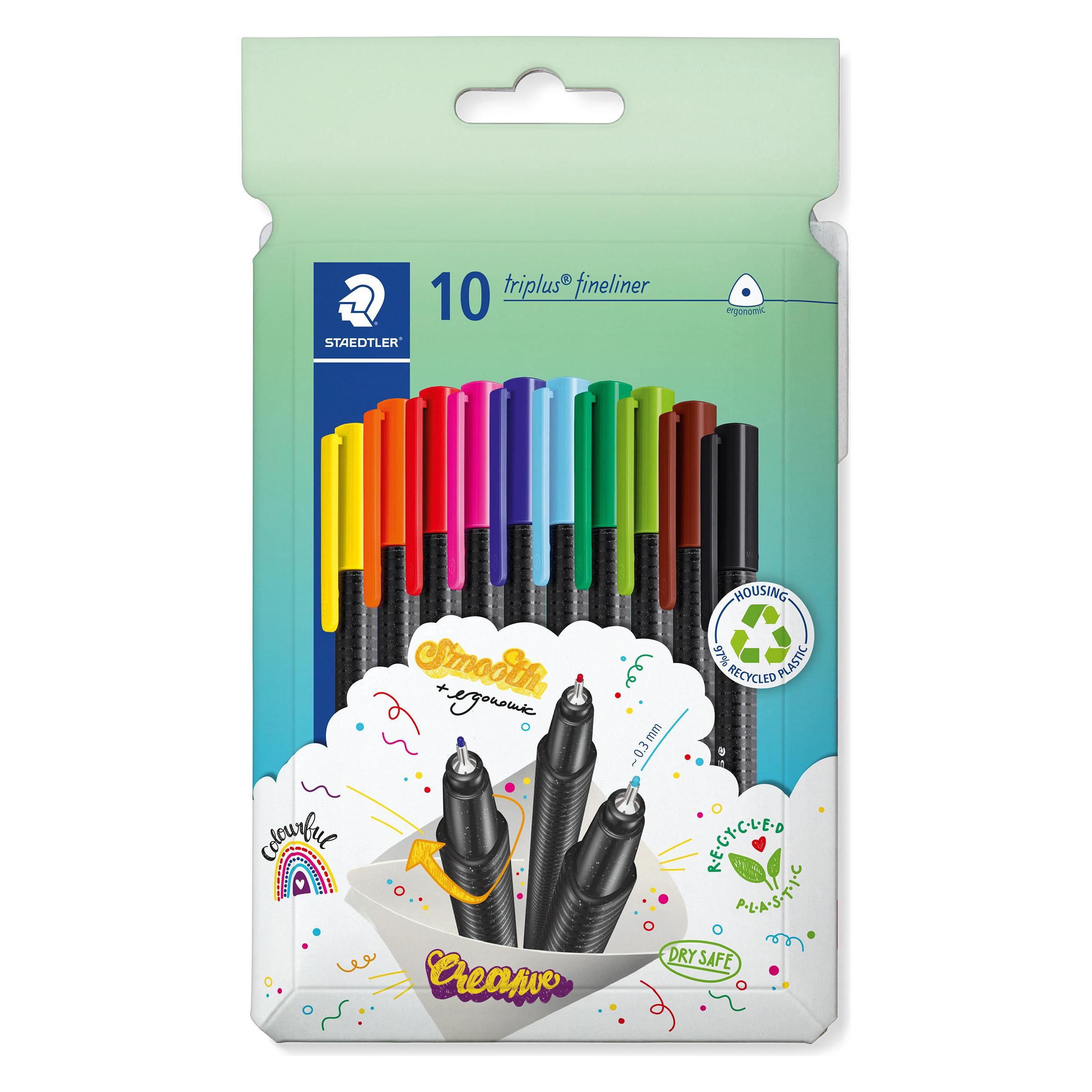 Staedtler triplus fineliner 334 Dreikantiger Fineliner Kartonetui mit 10 Stück, sortiert (10x) (334 C10)