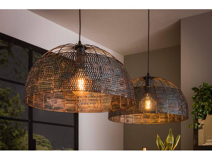 Pendelleuchte Aurelion“ – Mit 2 handgefertigten, halbrunden Lampenschirmen aus Metall in Schwarz-Bronze - Schwarz-Bronze - Luxusbetten24