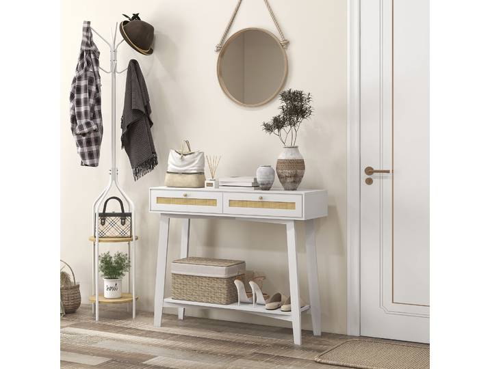 MCOM-Console de Salle de Bain Blanche, Hall avec 2 Tiroirs et Étagère Ouverte, 100x30x81cm