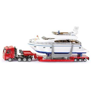 siku Fahrzeug 1849 Schwertransport mit Yacht, aus Metall/Kunststoff, Maßstab 1:87