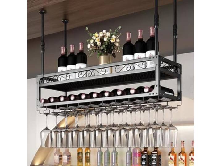OOPDNEGAK Hängendes Weinflaschenregal – Decken-Weinregal, Hängendes Aufbewahrungsregal for Küchenutensilien, Mehrzweck-Aufbewahrungsregal/Pflanzenregal(80 * 30 * 50cm)