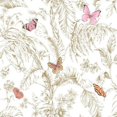 RoomMates Pink & Gold Butterfly Sketch Peel and Stick Wallpaper