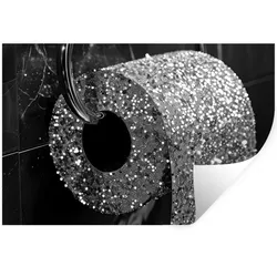 WANDTATTOO WC - Toilettenpapier - Schwarz und weiß - Glitter Wandsticker 120x80 cm
