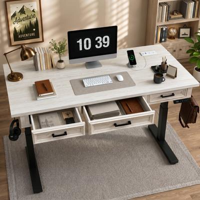 Hansabenne 55-Inch Electric Standing Desk with 1-Inch-Thick Desktop, 3 Drawers, Power Outlets and Memory Adjustment for Home Office (2 Box)