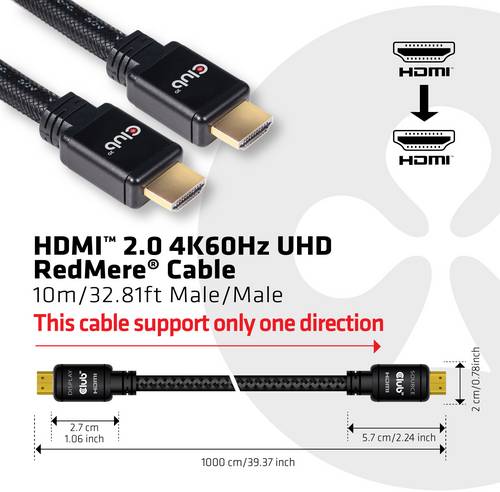 Club3D HDMI Anschlusskabel HDMI-A Stecker, HDMI-A Stecker 10.00m Schwarz CAC-2313 4K UHD, Flammwidrig HDMI-Kabel