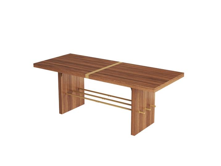 Flieks Esstisch 180cm Walnuss Gold Modern Design 4cm Tischplatte, Walnussfarben, 180x75x75 cm, Esszimmer, Esstische